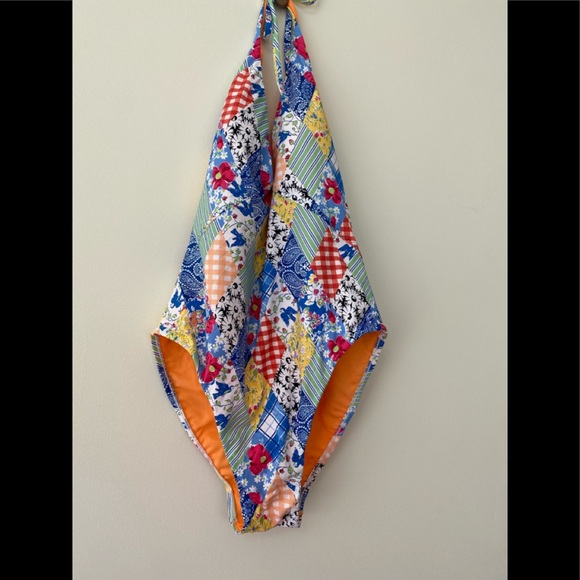 Polo Ralph Lauren Patchwork Plunge Neck One Piece Swimsuit - Picture 9 of 13